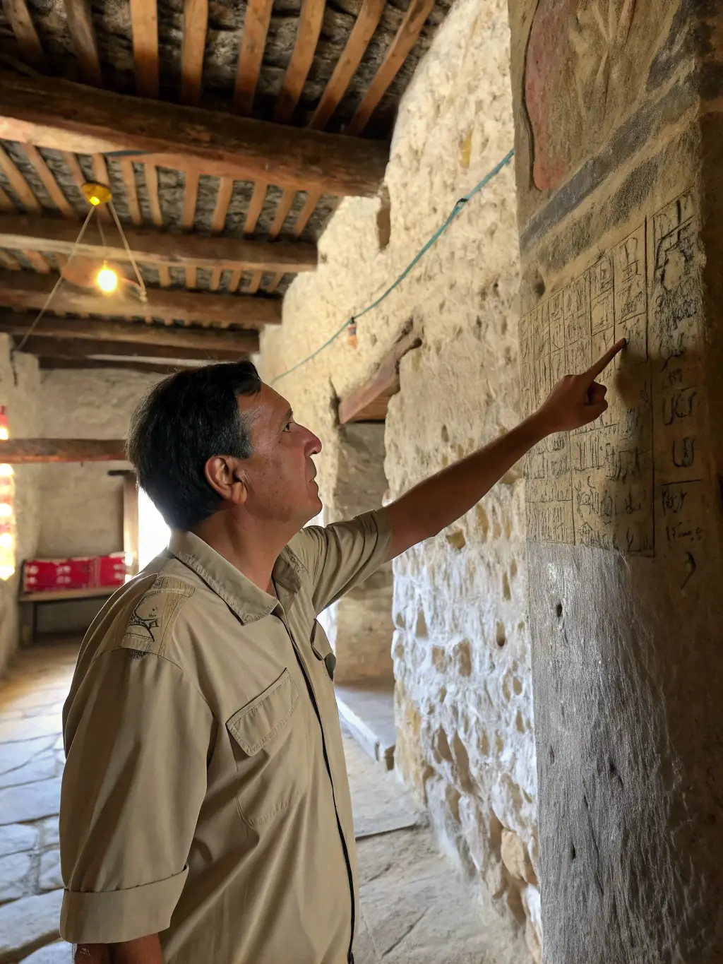 A photograph of a historical society member giving a guided tour of the church, educating visitors about its rich history and architectural features.